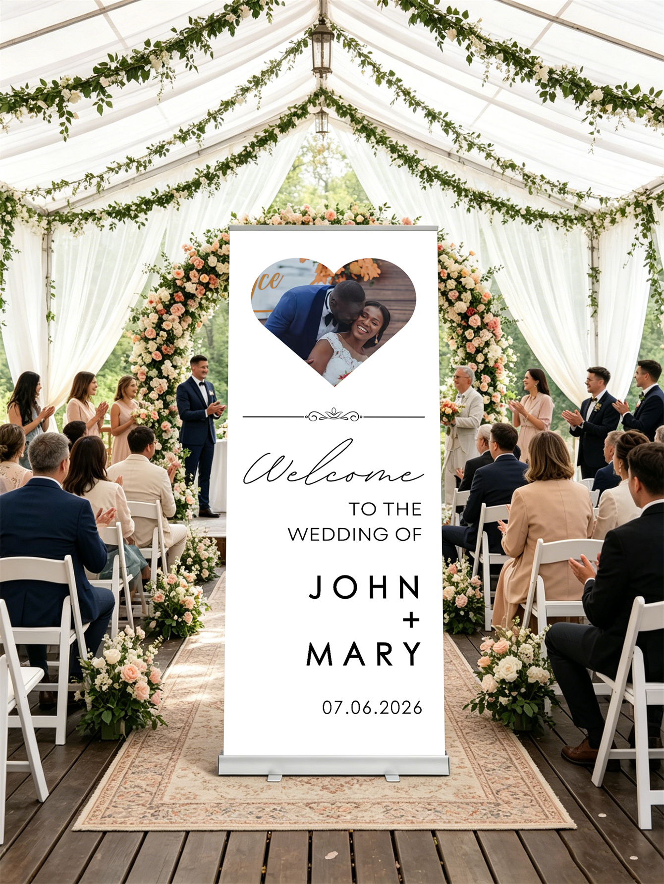 Customized wedding retractable banners - personalized photo wedding welcome signs, reception decorations and background curtains